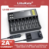 LiitoKala Lii-S8 caricabatterie LCD Li-ion 3.7V NiMH 1.2V Li-FePO4 3.2V IMR 3.8V per 18650 26650 21700 26700 18350 AA AAA 9V