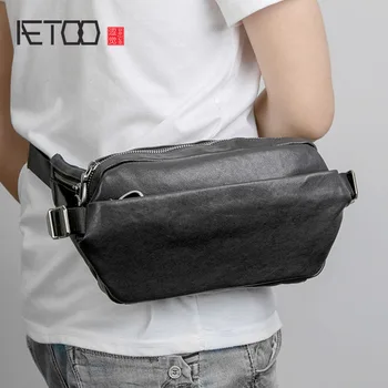 

AETOO Men's leather chest bag, multi-functional small bag, men's trend one-shoulder bag, casual leather chest bag