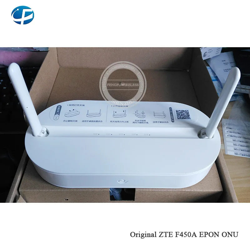 

Best price 10pcs English version single wifi ZTE F450A 2.4/5Hz wifi chinese version EPON ONT ONU 4GE+1POTS+USB Internal antenna