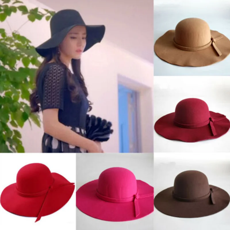 Ladies Hat Hairy Women Fashion Beach Hat Bowknot Cap Sunhat Wide Brim Sun Protection Korean Elegant Summer Straw Hat