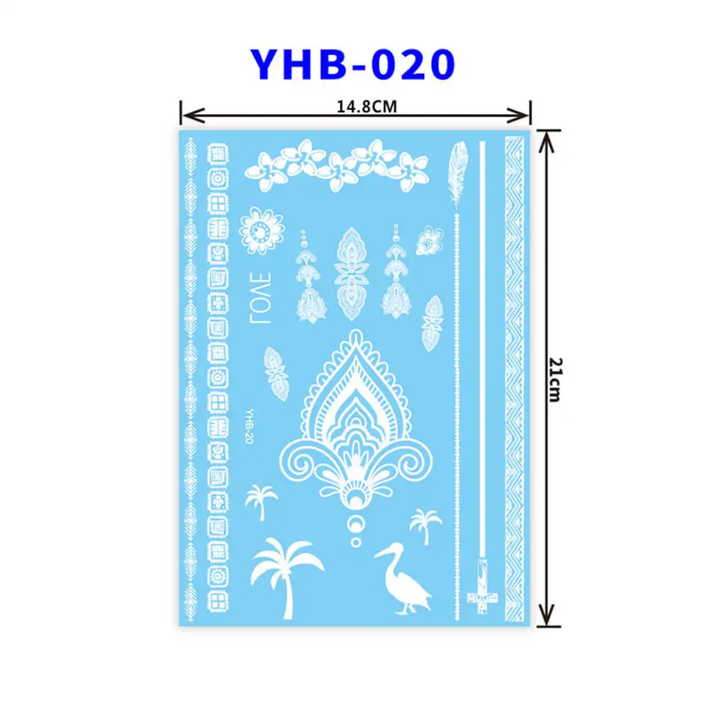 YHB-020 Сексуальная хна для росписи мехенди Татуировка колье из белого кружева цветок временная татуировка наклейка водостойкий боди-арт для свадьбы пляжа - Цвет: YHB-020