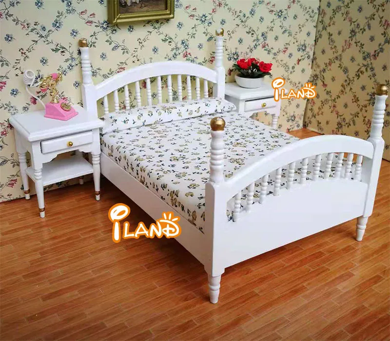 6 шт. 1: 12 DIY кукольный домик мини деревянная мебель для спальни набор белая Золотая фольга
