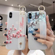 Soft Silicone Phone Holder Case for Funda Samsung Note 10 Plus S8 S9 S10+ Note 8 9 10 Wrist Strap Flower Pattern Back Cover