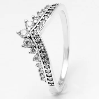 

Original Rose Princess Wishbone Ring With Crystal For Women 925 Sterling Silver Ring Wedding Party Gift DIY Europe Jewelry