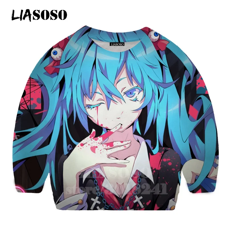 LIASOSO детей толстовки 3D принт аниме девочка Hatsune Толстовка Miku детская модная футболка для мальчиков и девочек с принтом и круглым вырезом, топ, Детский свитер для подростков B174-3 - Цвет: 1