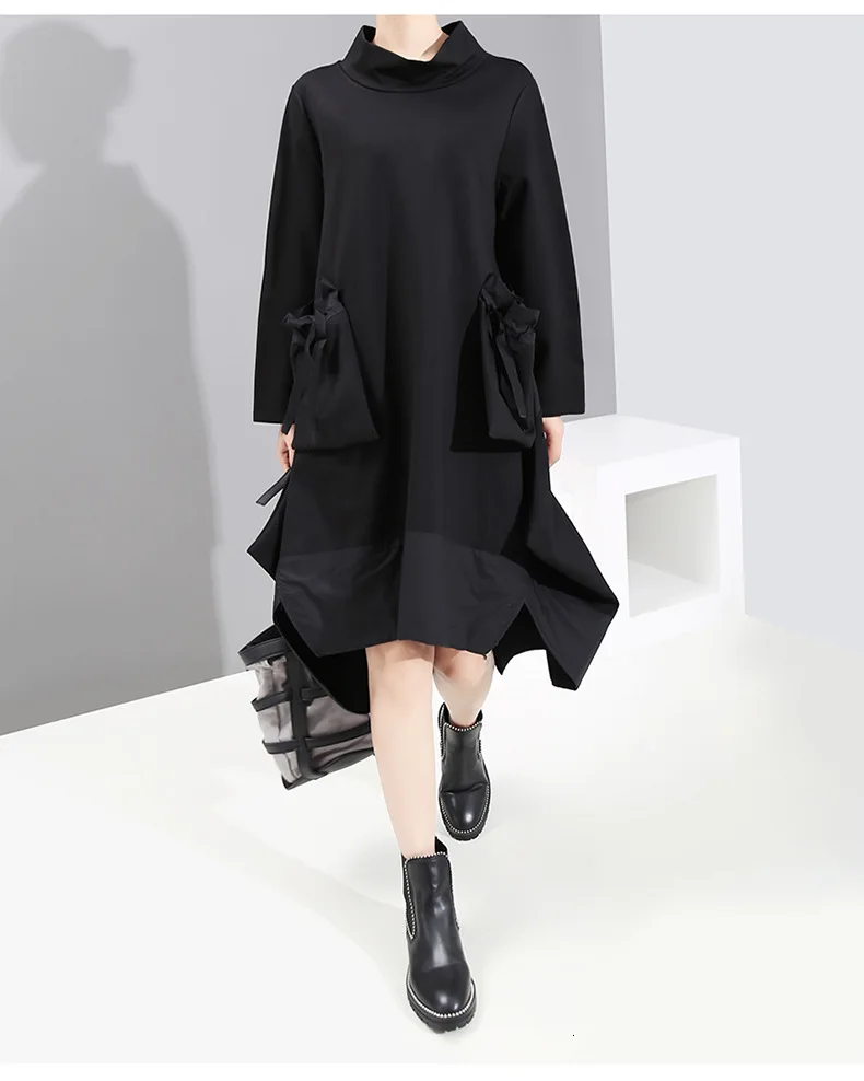 Max LuLu модные корейские зимние женские панковские уличные женские свободные элегантные черные платья Повседневная одежда с карманами и высоким воротником