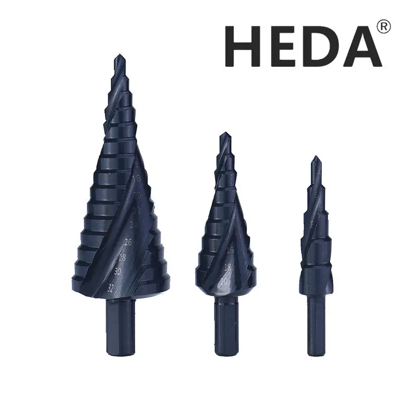 HEDA High Speed Steel Step Drill Bits Plastic Pagoda Drill Bits 4-12/4-20/4-32mm for Steel Plate Iron Aluminum Alloy Metalworkin