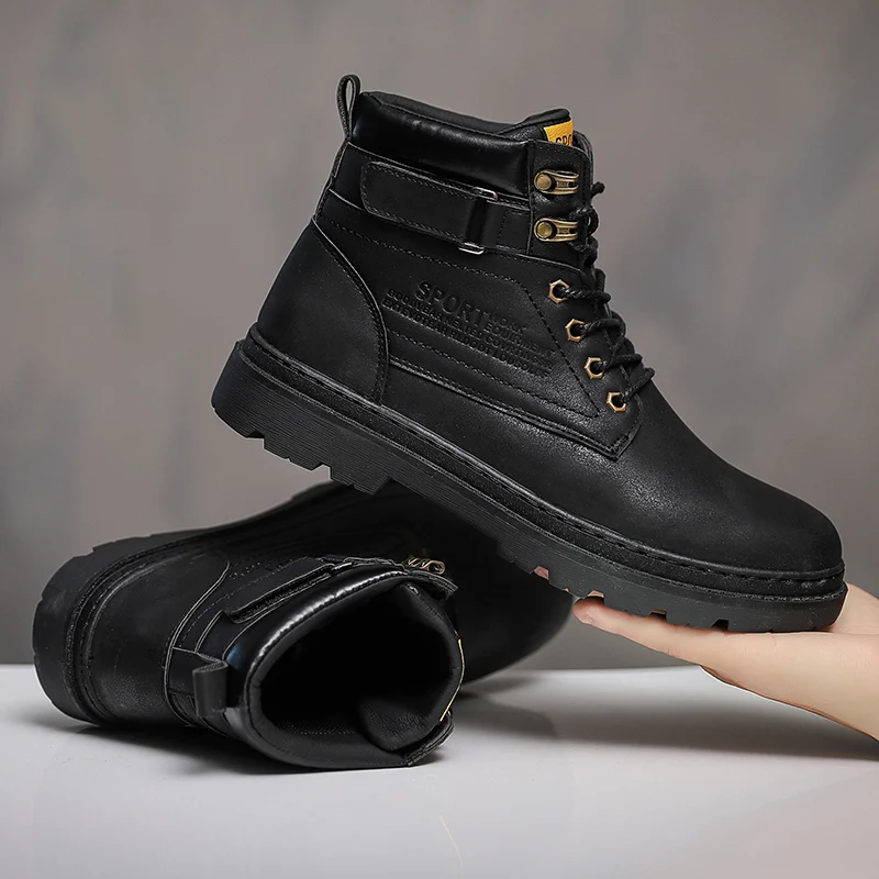 New Leather Breathable Martin Shoes Outdoor Waterproof Tooling Wood Land Shoes High Sole Skid Wear-resistant Walking Boots