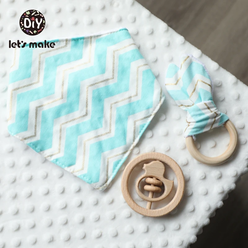 Let's Make Baby Bibs Drool Feeding 3pcs/set Cotton Bunny Ear Wooden Rattles For Newborns Baby Stuff For Newborns Educational Toy