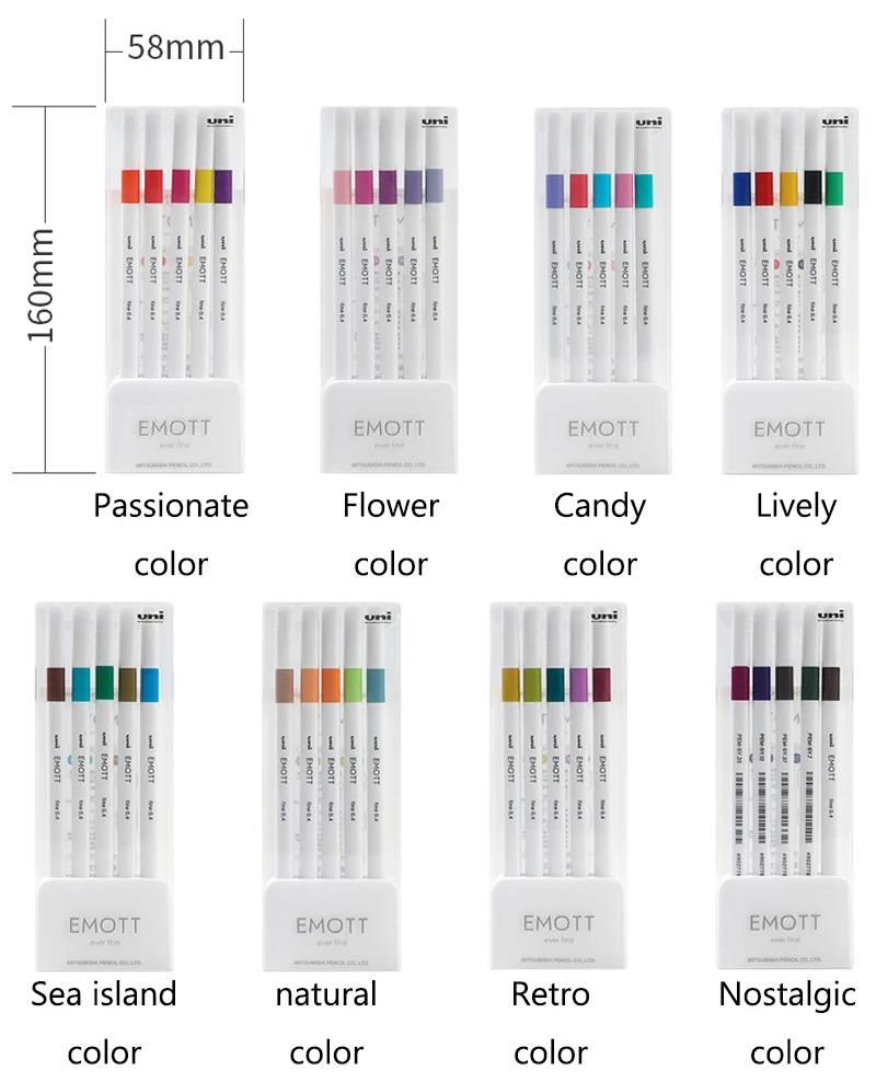UNI водного цвета волоконная ручка PEM-SY 5 цветов/лот EMOTT водного цвета 0,4 мм художественная ручка для рисования