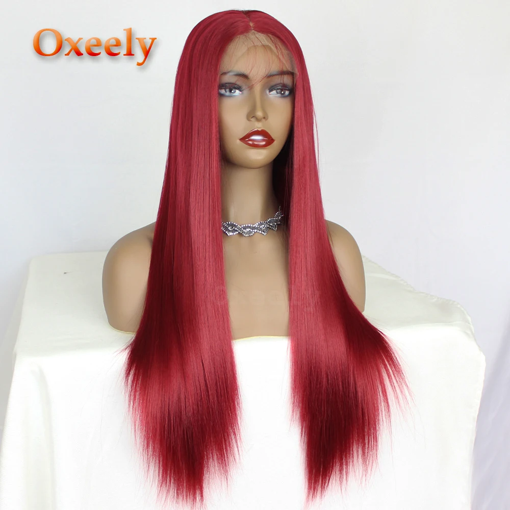 Oxeely рыжие волосы синтетический Синтетические волосы на кружеве парики прямые накладные волосы натуральных волос 13x6 кружева парик с детскими волосами термостойкий парик для черных женщин