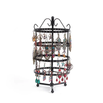 

New Fashion 144 Holes Round Rotating Jewellery Display Stand Black Metal Earrings Holder Organizer Stand Rack
