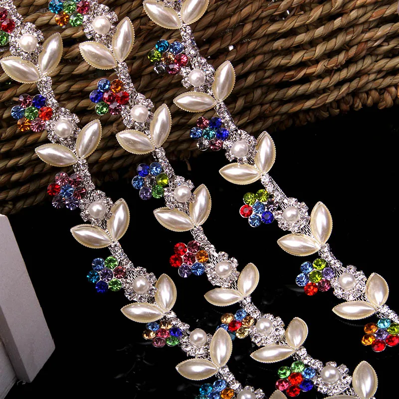 

Cusack 1 yard 2.5 cm Pearl Crystal Rhinestone Trim Chain for Wedding Dress Applique Sewing on Hair Accessories Silver Gold