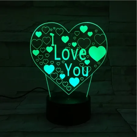 3D ночной Светильник День Святого Валентина подарок Романтика I Love You Heart