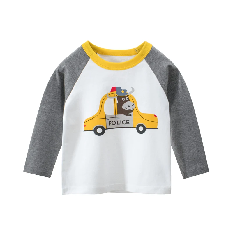 Детские футболки, топы для мальчиков и девочек с длинными рукавами и изображением машин, детский осенний однотонный хлопковый свитер, футболки для мальчиков и девочек 2, 3, 4, 5, 6, 7, 8 лет - Цвет: Коричневый