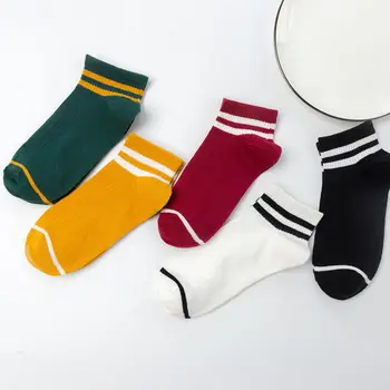 

Funny Kawaii Japanese School Girl Cotton Stripe Boat Socks Slipper Color Women Harajuku Cute Designer Retro Yellow White Black