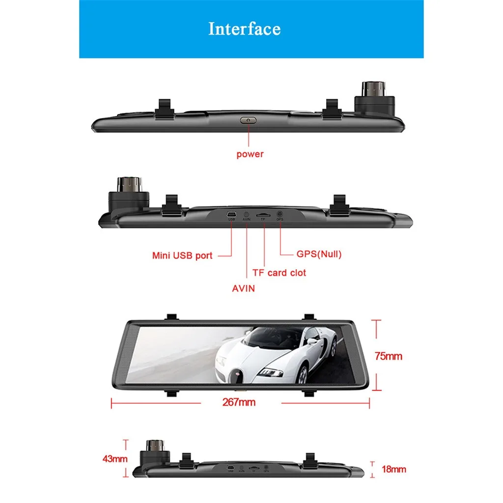 10'' HD Dual Lens Rear View Mirror Dvr Car registrar video recorder Dash Cam 24 Hours Camera Surveillance Recorder touch Screen