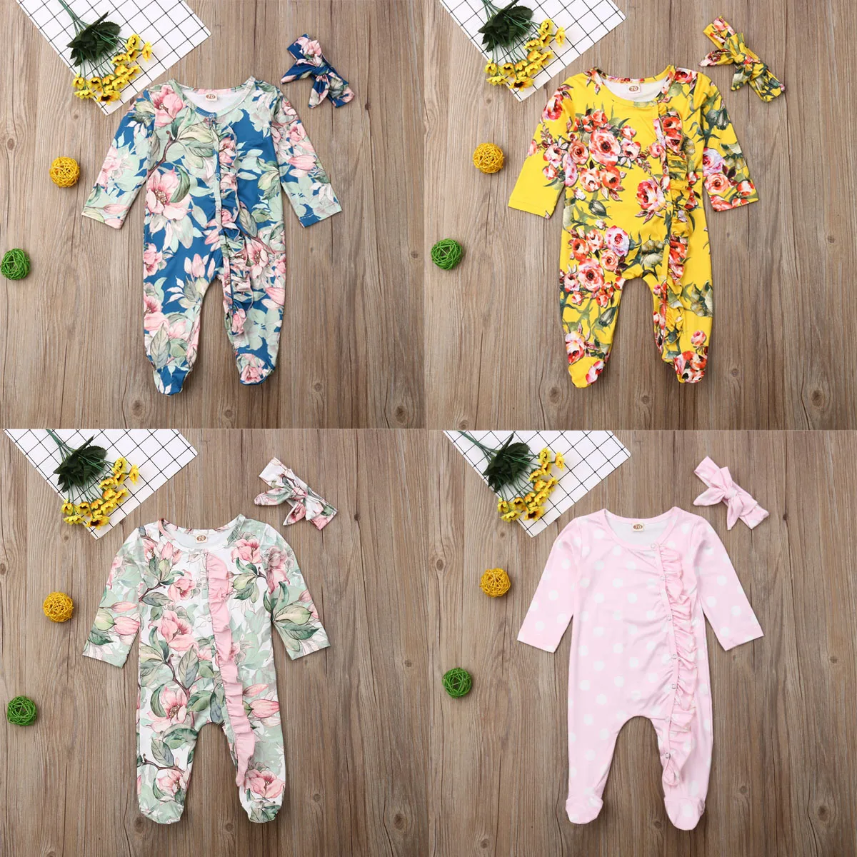 Pudcoco/ г. Осенняя одежда в горошек с цветочным рисунком для новорожденных девочек комбинезон с длинными рукавами весенний комплект одежды