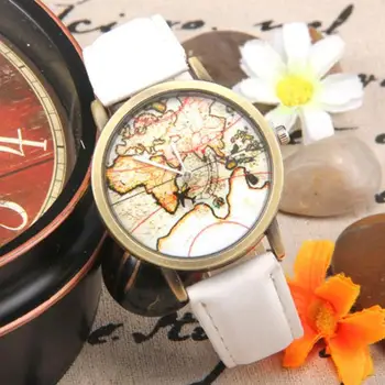 

Parchment Map Bronze Fashion Watch Airplane Map Second Hand Turntable Denim Retro Ladies Watches For Men Women Top Luxury Brand