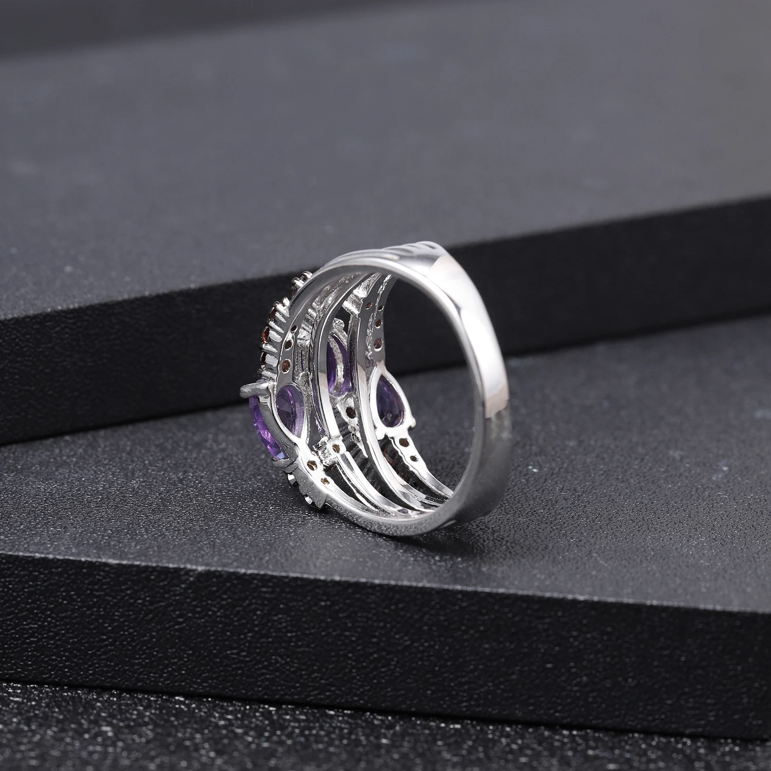 GEM'S балетное 925 пробы Серебряное необычное классическое обручальное кольцо для женщин 1.54Ct натуральный аметист камень кольца ювелирные изделия