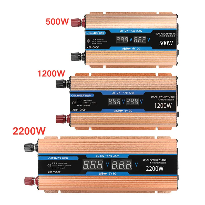 Инвертор 500/1200/2200 Вт AC/DC 12 V/AC 220V Напряжение трансформатор с немодулированным синусоидальным сигналом Мощность инвертор умная двойная ЖК-дисплей дисплей автомобиля Мощность