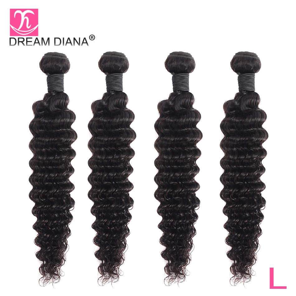 

DreamDiana Brazilian Deep Wave 4 Bundles 8"-30"L Remy Hair Bundles Natural Color 100% Human Hair Extensions Express Delivery