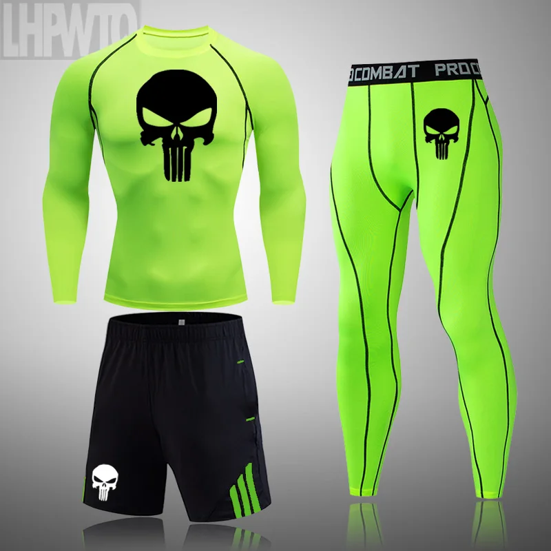 Компрессионные Мужские спортивные костюмы комплекты для быстрого бега с черепом