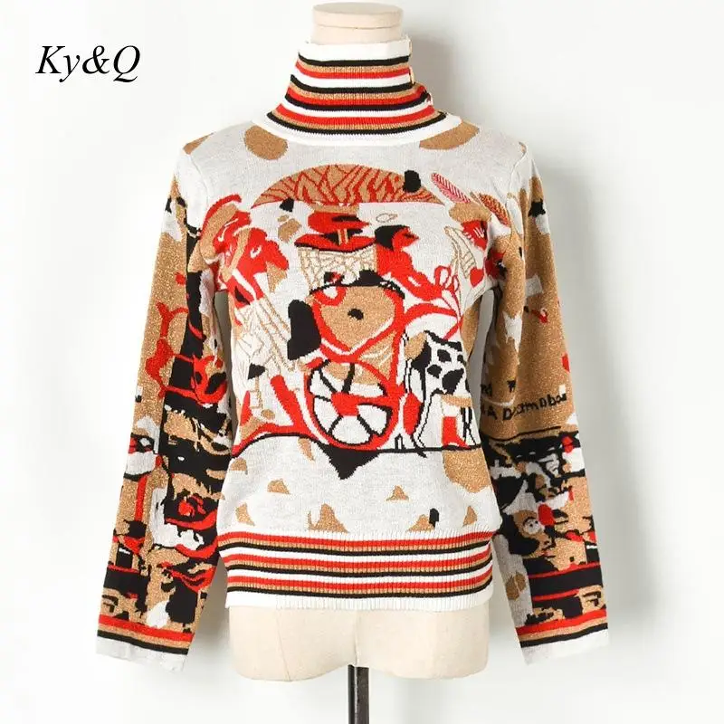 

2019 Brands Designer Vintage Gold Line Abstract Roman Style Jacquard Button Half-high Collar Knit Pullover Sweater