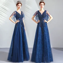 Вечернее платье с открытой спиной, на шнуровке, вечерние платья для женщин, с круглым вырезом, длина до пола, Robe De Soiree, с коротким рукавом, вечернее платье E223