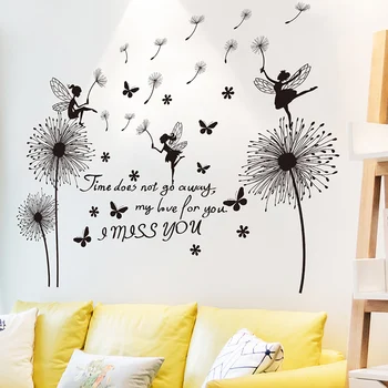 

[SHIJUEHEZI] Cartoon Girl Wall Stickers DIY Black Flowers Mural Decals for Kids Rooms Baby Bedroom Home Decoration
