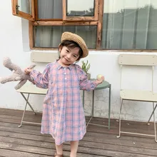 Весна, Новое поступление, модное клетчатое платье с длинными рукавами для девочек, детские хлопковые платья