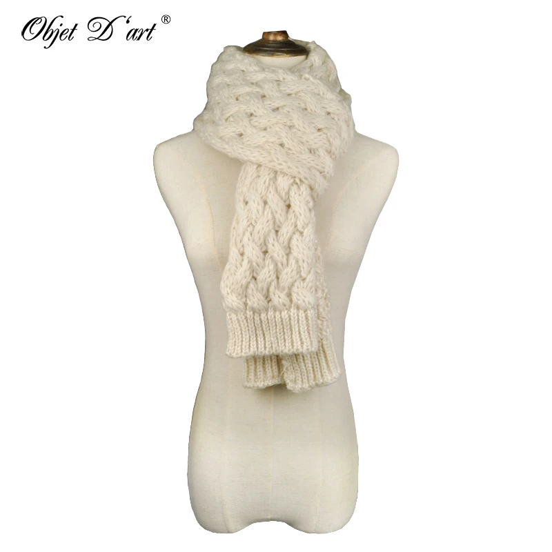 Брендовый Зимний толстый вязаный шарф, Одноцветный длинный теплый шерстяной шарф, шарф для женщин, теплая Пашмина для шеи, лучший подарок для леди - Цвет: White