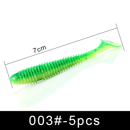 FTK Рыболовная Приманка 5 шт. 7 см 3D встряхивание Мягкая наживка для рыбы аксессуары для воблера плавающие приманки силиконовые басы джигггинг приманка искусственная Т-хвост - Цвет: 003