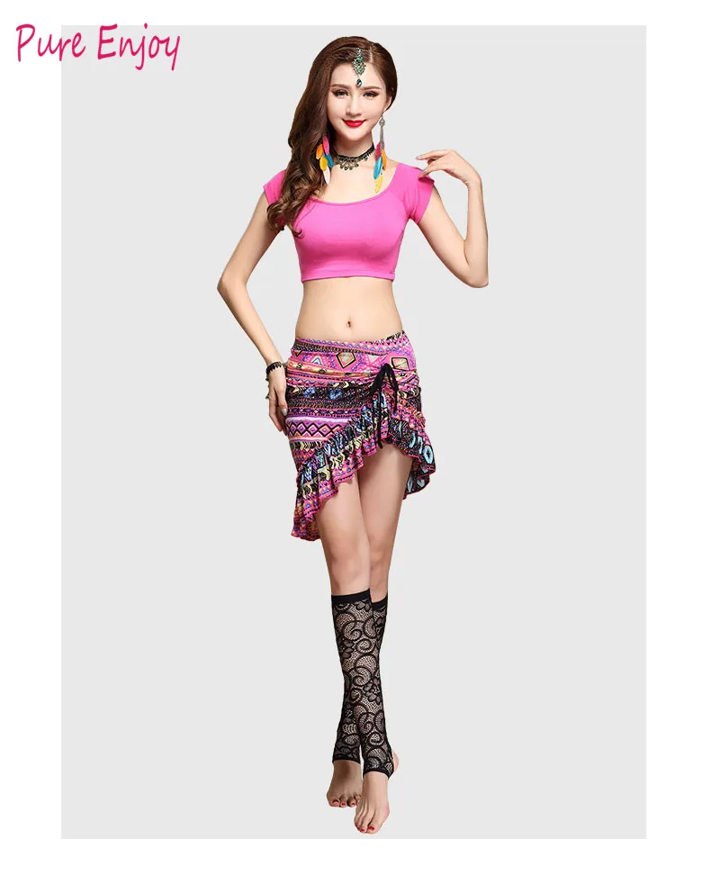 8 Танец живота Женщины Печатные Сетки Полиэстер Bellydance Set Dress Женщины Костюм Танец Живота 11 цветов Сексуальная рубашка с коротким рукавом юбка - Цвет: 8