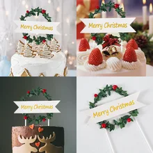 Cake Decoration Flower Wreath with Leaves Red Berry Merry Christmas Cake Toppers for Christmas Party Decoration for Home 2021