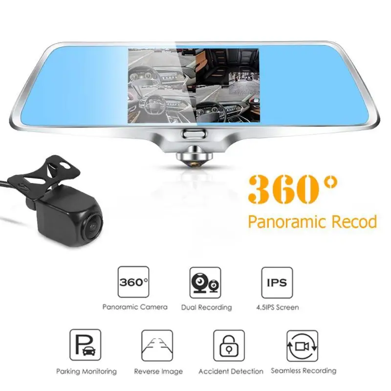 L502 Car Rearview Mirror DVR Camera Recorder Dual Lens 360 Degree Panoramic View Dashcam