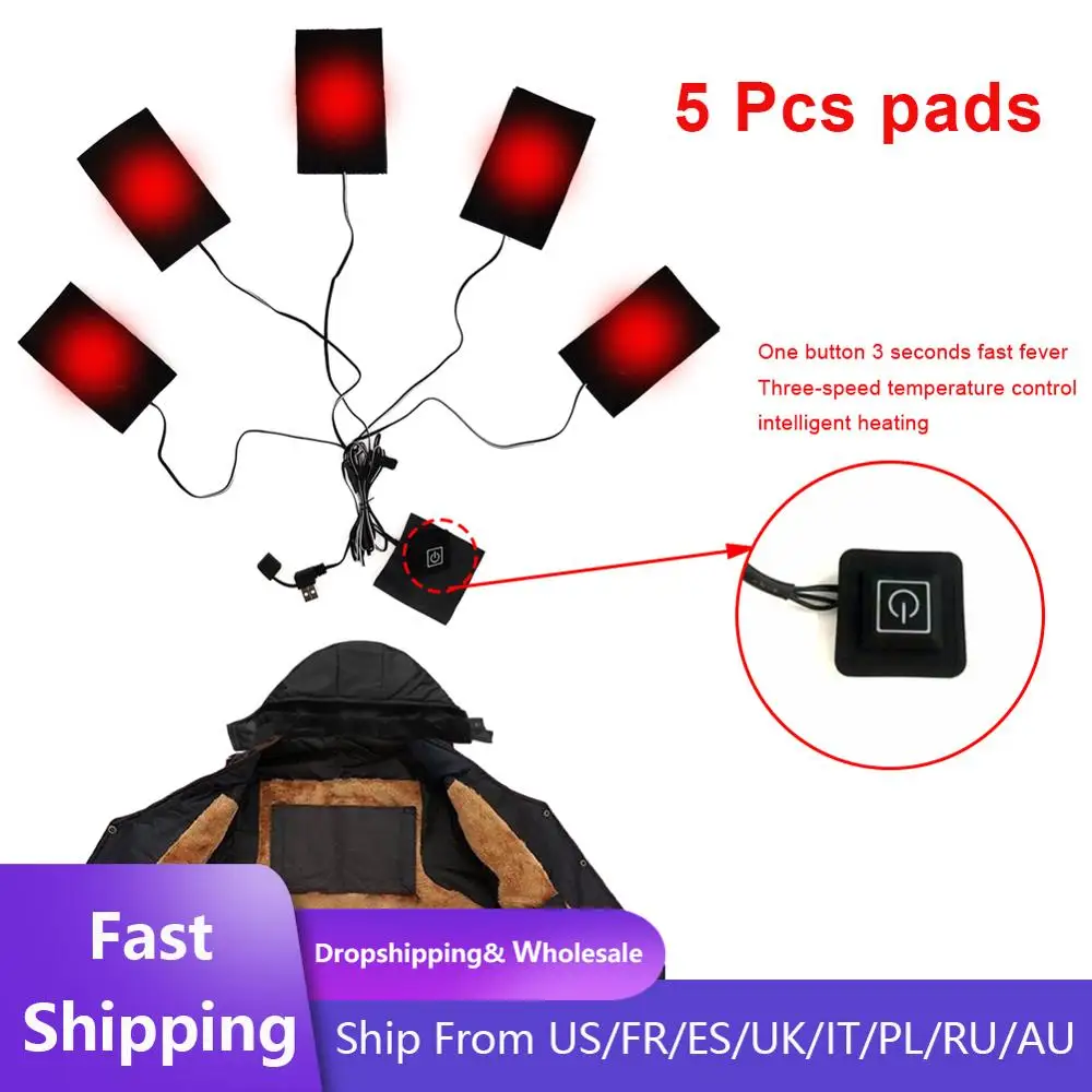 

USB Charged Clothes Heating Pad Three-level Thermostat 5V Electric Heating Sheet 3 5 Pads Heating Warmer Pad For Vest Jacket