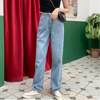 

HziriP Women New Vintage Retro Large Size Loose Denim All Match Trousers Female High Waist Slim Full-Length Straight Jeans Pants
