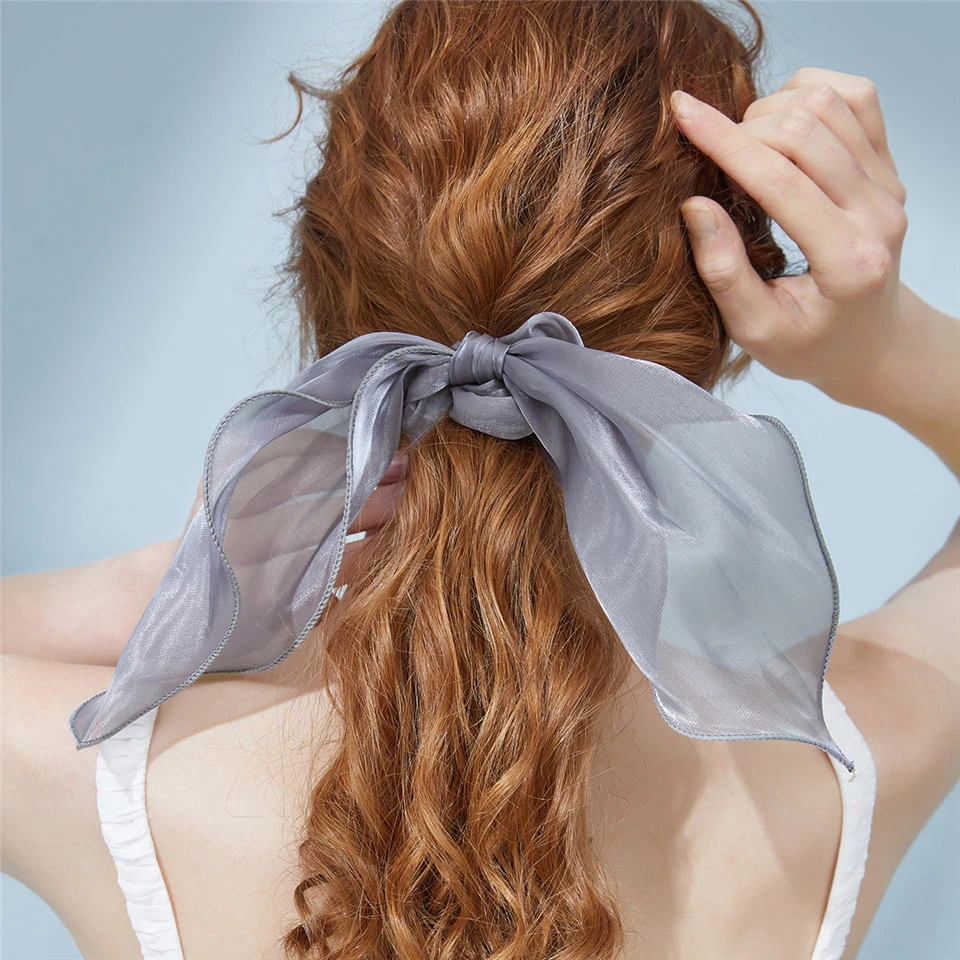 

New Solid Bow Scrunchie Ribbon Womens Elegant Fabric Hair Rope Bowknot Elastic Hair Band Female Chiffon Hair Accessories Girls