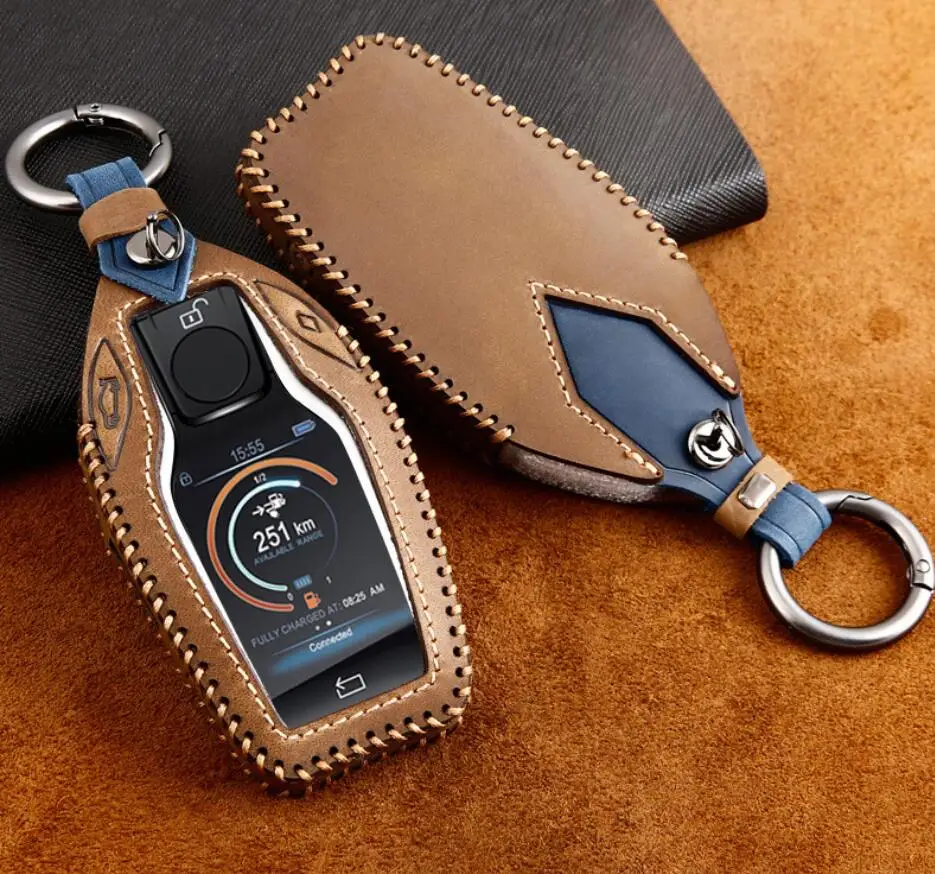 Чехол для автомобильного ключа из натуральной кожи со светодиодный ным дисплеем