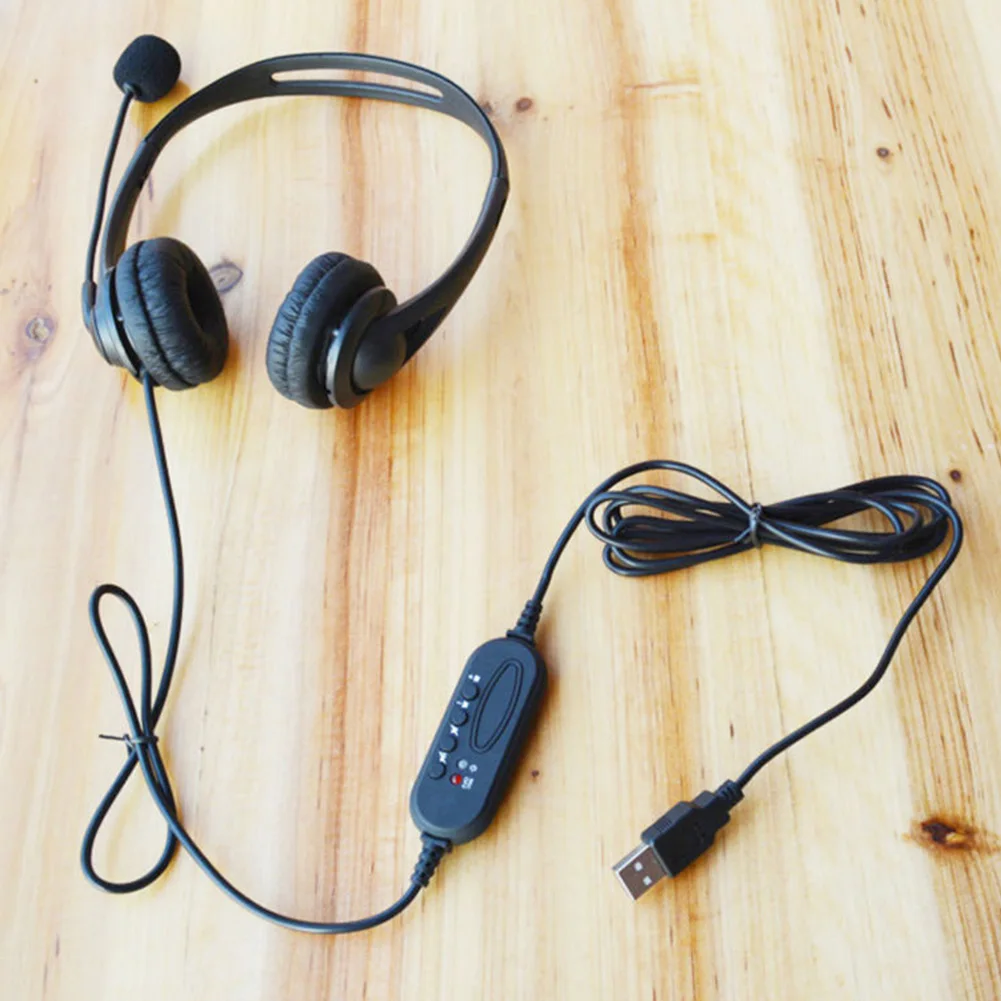 Office Left Right Corded Ear Protective 360 Rotatable Volume Adjustable Headset Microphone USB Port Call Centre Noise Cancelling