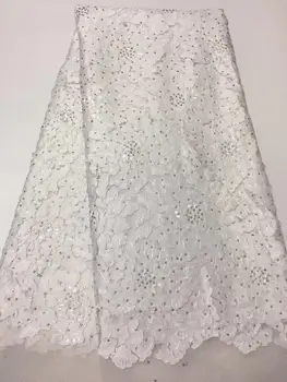 

High Quality African Tulle Guipure Cord Lace Fabric Latest Nigerian French Network Cord Lace Fabric With Stones For Dress