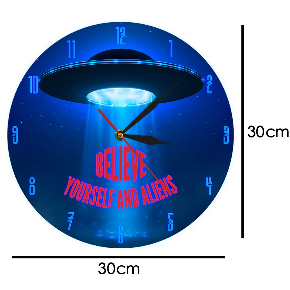 Наружный космос, НЛО, настенные часы, верьте себе и инопланетянам, настенные часы, летающая тарелка, домашний декор для детей, хороший подарок, часы