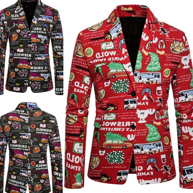 

Men Suit Party Coat Casual Slim Fit 3d Christmas Jacke