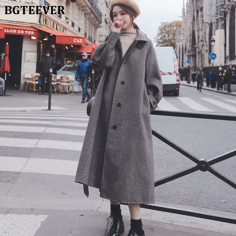 BGTEEVER элегантное плотное женское длинное пальто с поясом смесь 2019 зимнее