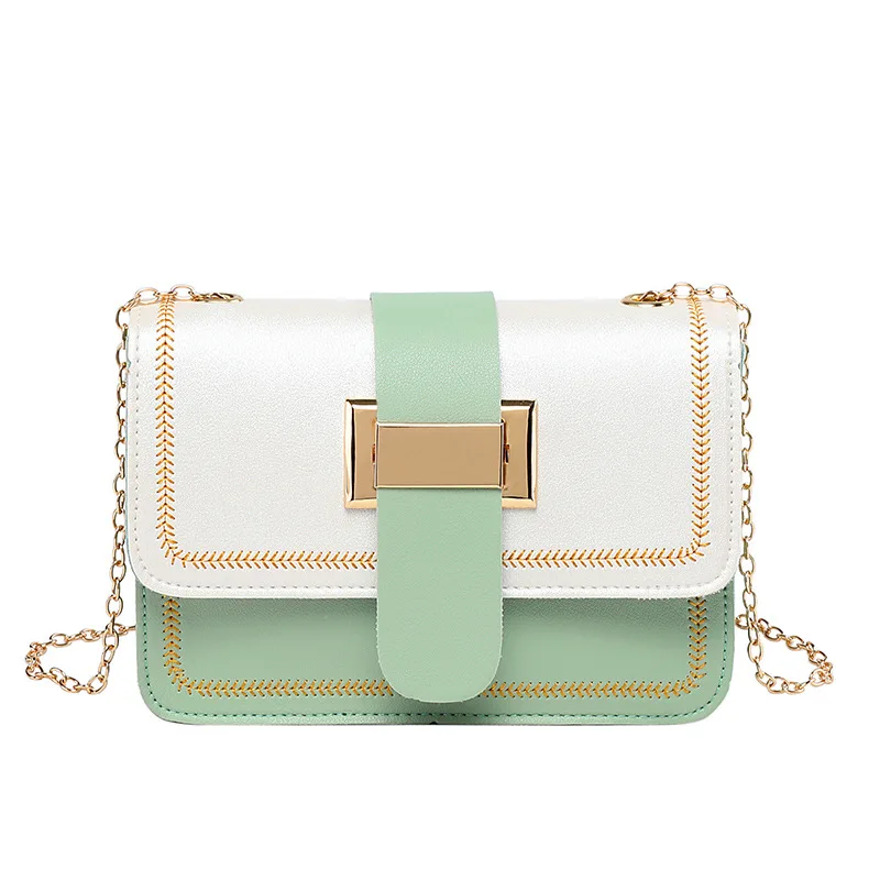 

Shoulder Embroidery Chain Square Sling Bag 2020 Korean Version of the Shoulder New Contrast Tongue Package designer bag