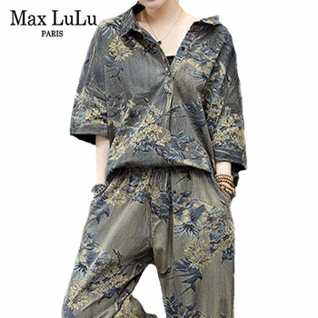 

Max LuLu New 2020 Summer Chinese Fashion Ladies Floral Printed Two Pieces Sets Women Casual Patchwork Suits Loose Tops And Pants