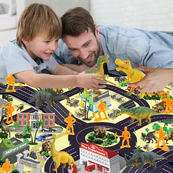 

Kids Baby Cartoon Dinosaur World Road Traffic System Playmat Dinosaur City Activity Play Mat Playing Game Carpet Rug Pad Toy
