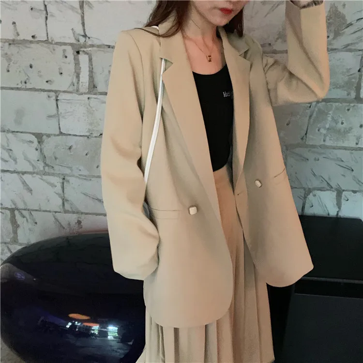 Photo Shoot Loose-Fit Three-dimensional Sense Type Loose-Fit Suit Coat+ Pleated Skirt WOMEN'S Suit