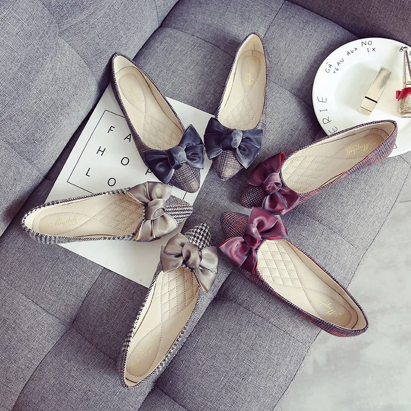 New Plus Size Women Shoes Flats Slip-on Luxury Elegant Ballet Flats Woman Pointed Toe Fashion Plaid Shoes Ladies Casual Loafers